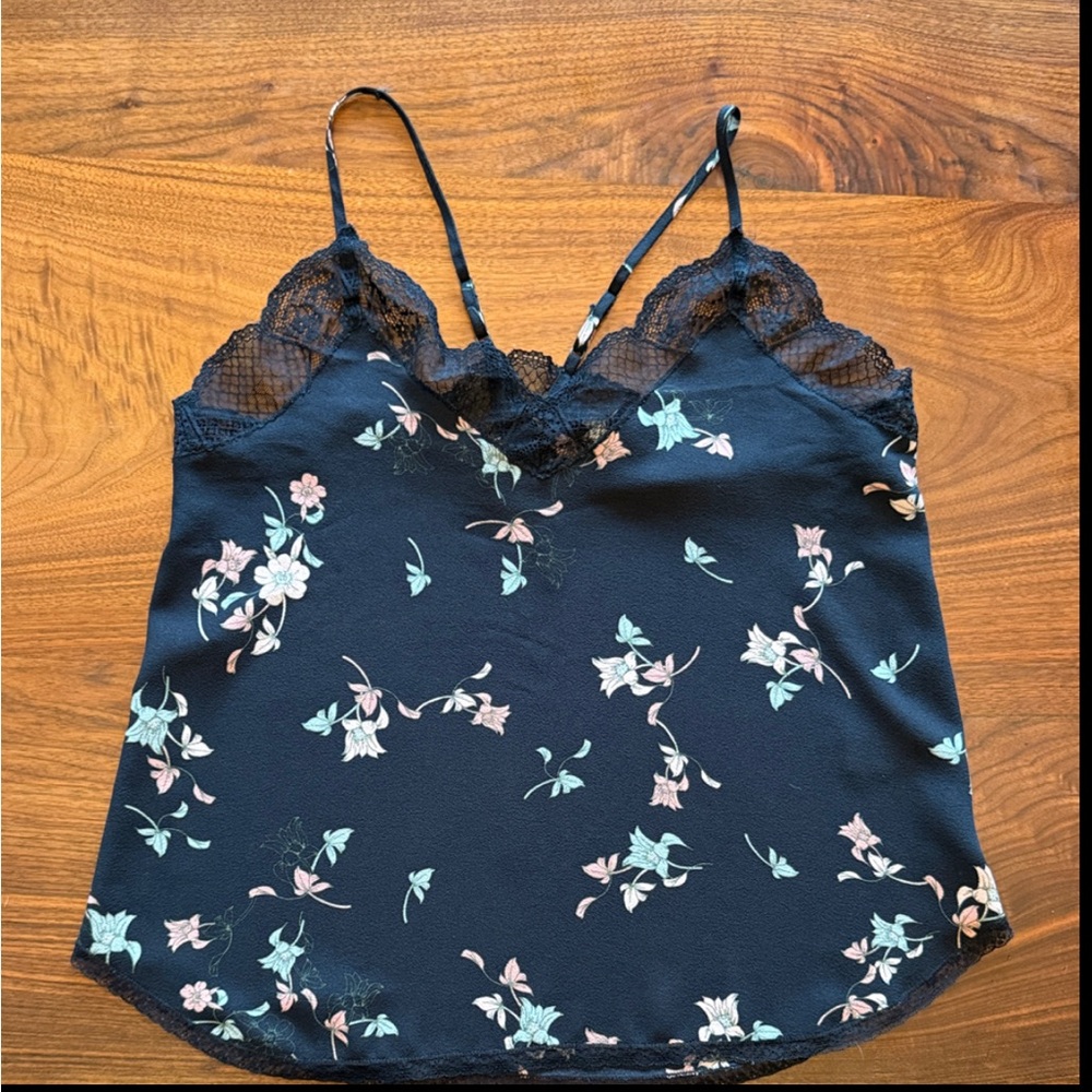1. State Floral Camisole with Lace Trim in Black